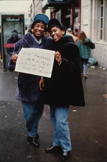 Gillian Wearing, Best Friends for Life! (from Signs that say what you want them to say and not Signs that say what someone else wants you to say, 1992–93). Chromogenic print, mounted on aluminum, 17 1/2 x 11 3/4 in. (44.5 x 29.7 cm).